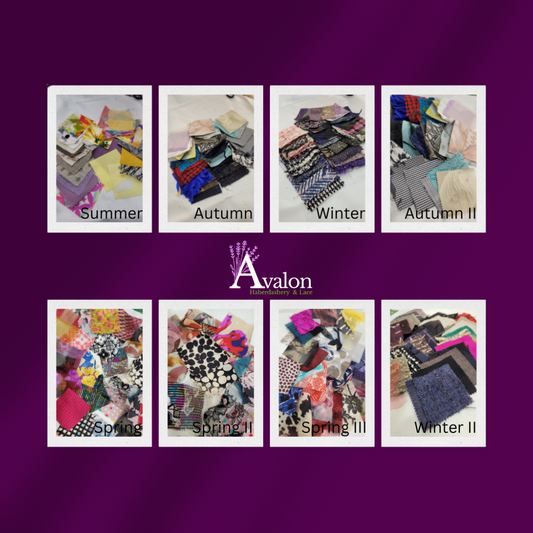 Bundle bag of fabric scraps swatches for clusters and tags.